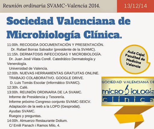 Reunión ordinaria SVAMC Valencia 2014. Sociedad Valenciana de Microbiología Clínica.